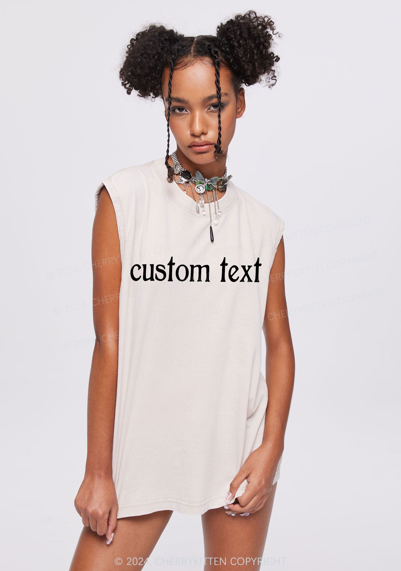 Custom Text Y2K Washed Tank Cherrykitten