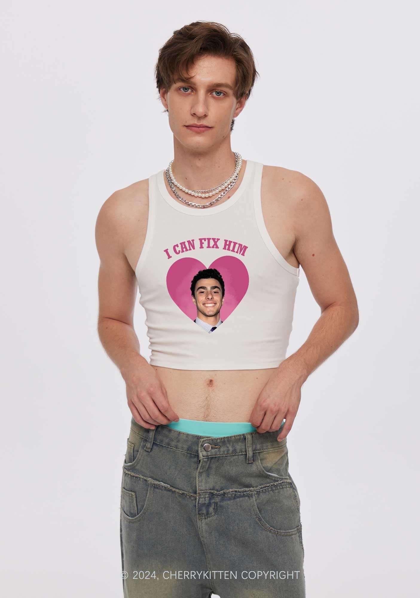 Fix Him Luigi Heart Y2K Crop Tank Top Cherrykitten