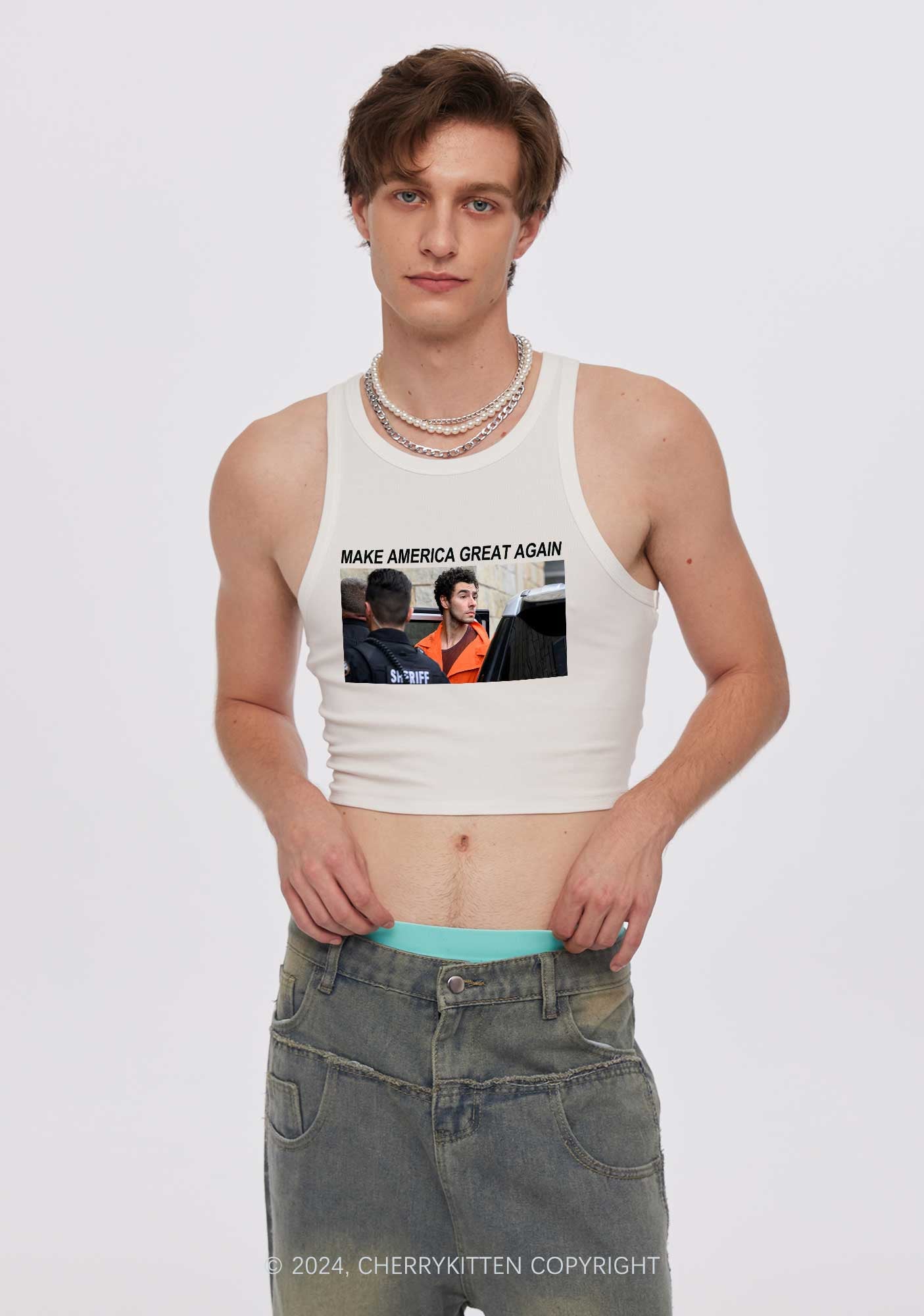 Luigi Arrested Y2K Crop Tank Top Cherrykitten