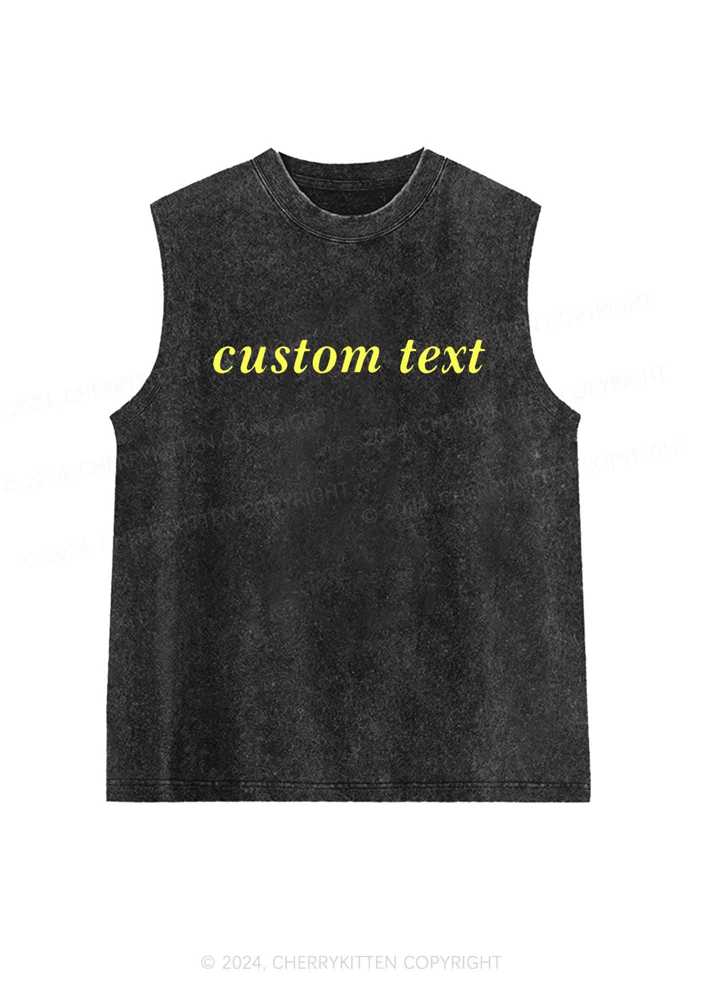 Custom Text Y2K Washed Tank Cherrykitten