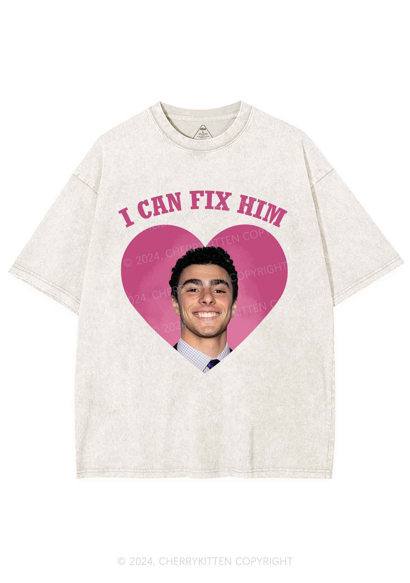 Fix Him Luigi Heart Y2K Washed Tee Cherrykitten