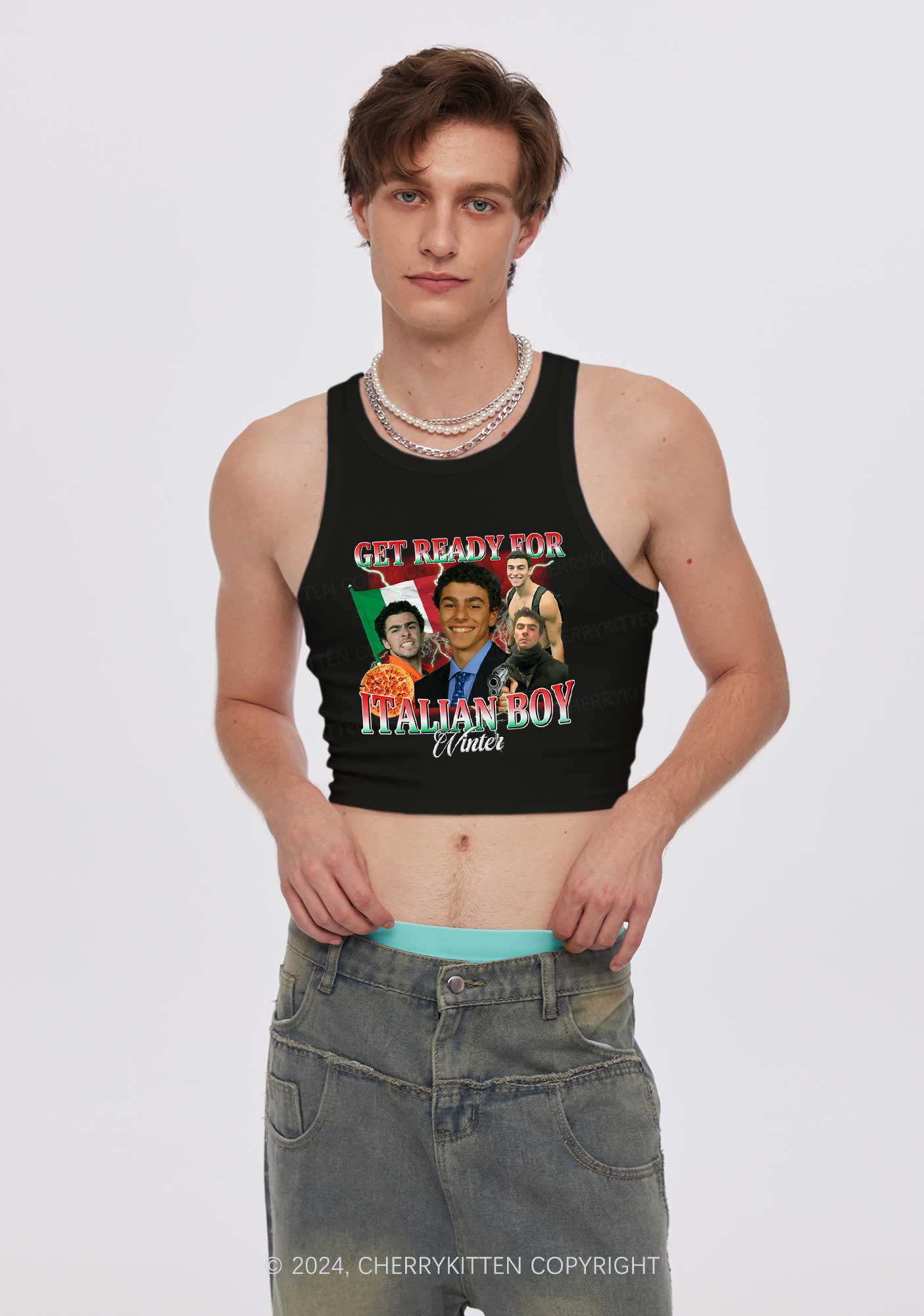 Italian Boy Winter Luigi Y2K Crop Tank Top Cherrykitten