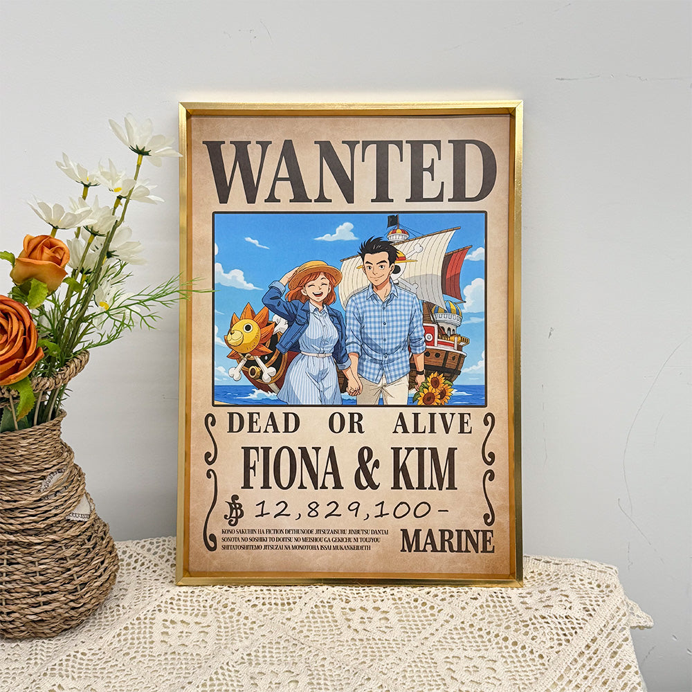 Custom Anime Wanted Couple Portrait, Pirate Theme Frame Gift⚓